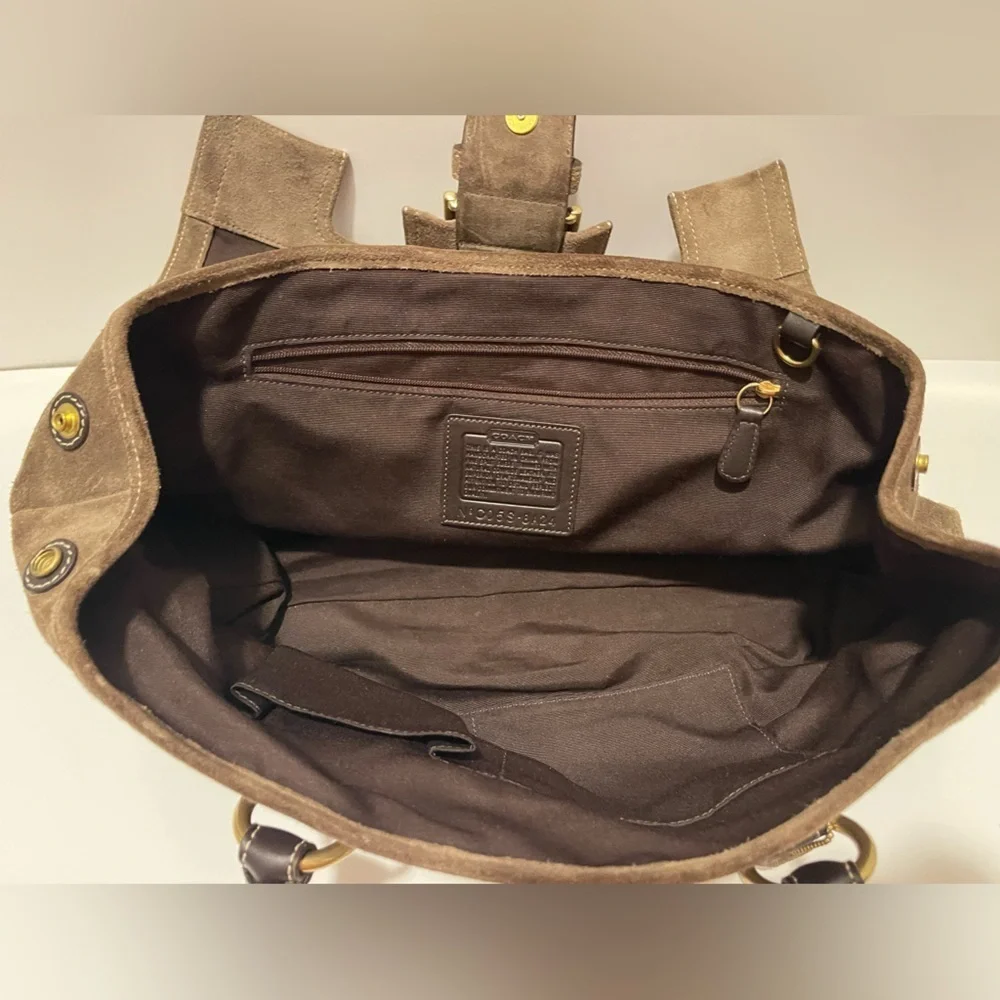 Coach Brown Suede Shoulder Bag with Gold Accents